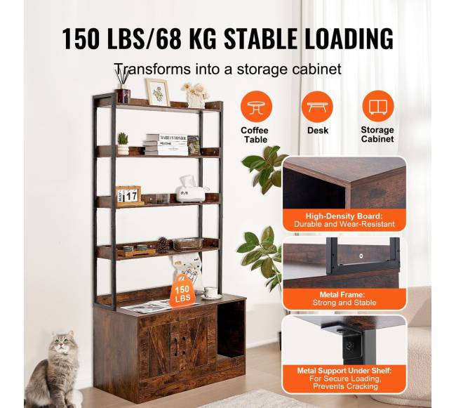 Medinė kačių tualeto dėžė su 4 lentynomis3