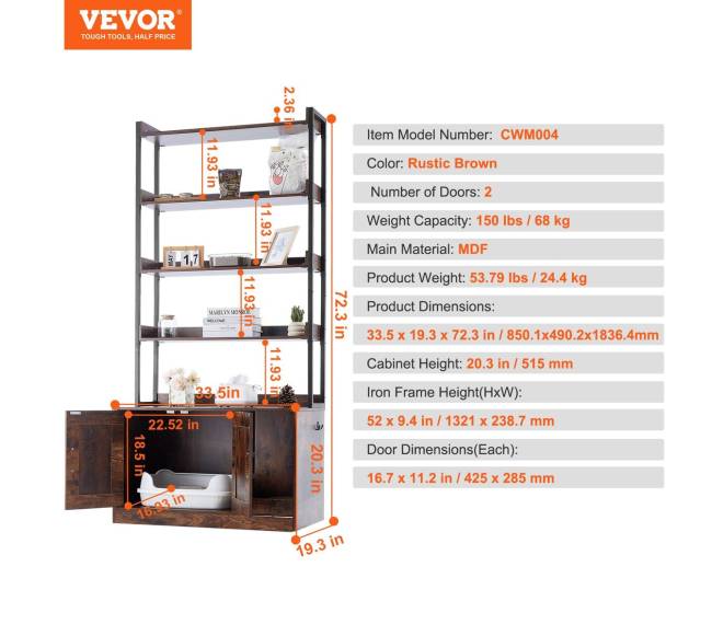 Medinė kačių tualeto dėžė su 4 lentynomis6