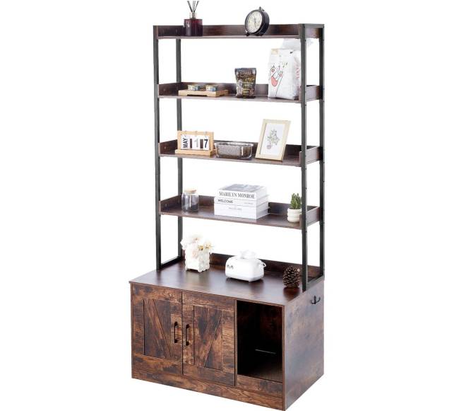 Medinė kačių tualeto dėžė su 4 lentynomis8