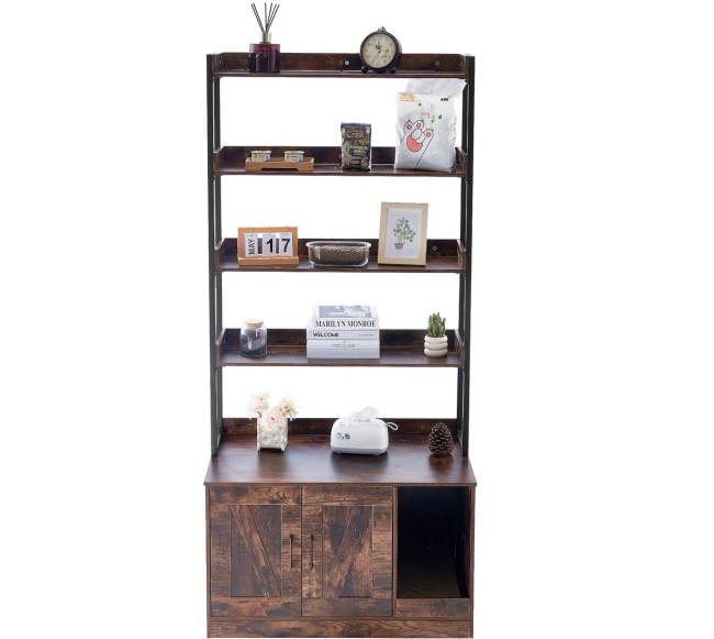 Medinė kačių tualeto dėžė su 4 lentynomis9