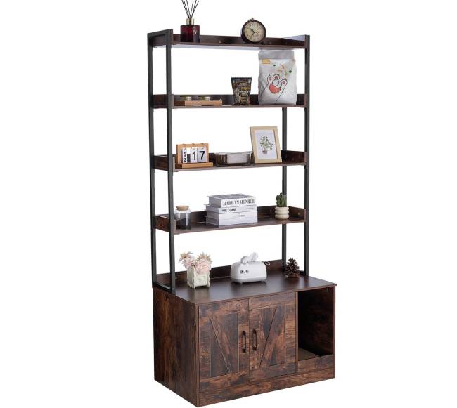 Medinė kačių tualeto dėžė su 4 lentynomis10