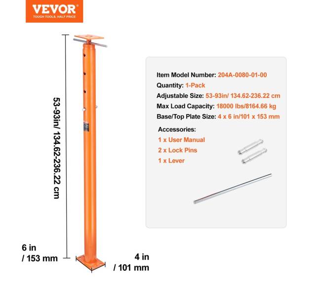 Reguliuojamas grindų domkratas 134–236 cm6