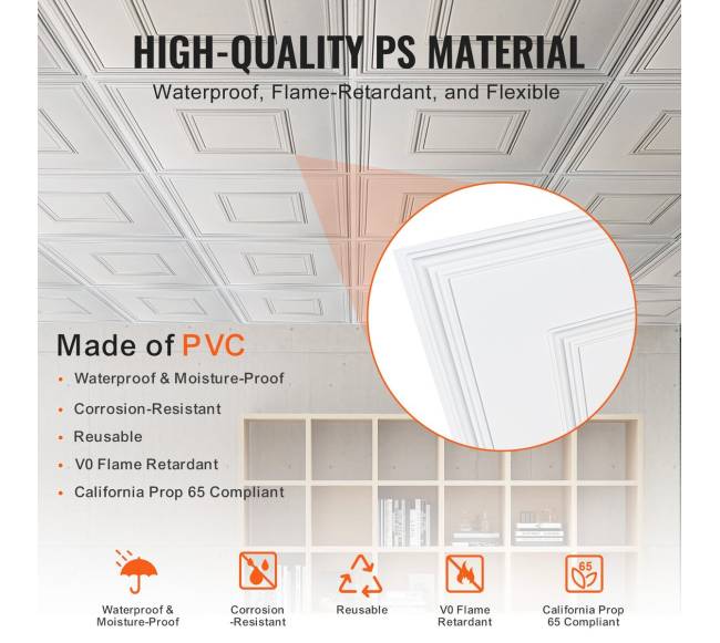 12 vnt. PVC lubų plokštės 61x61 cm2