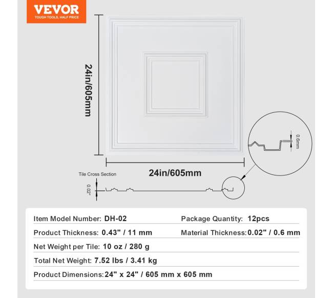 12 vnt. PVC lubų plokštės 61x61 cm6