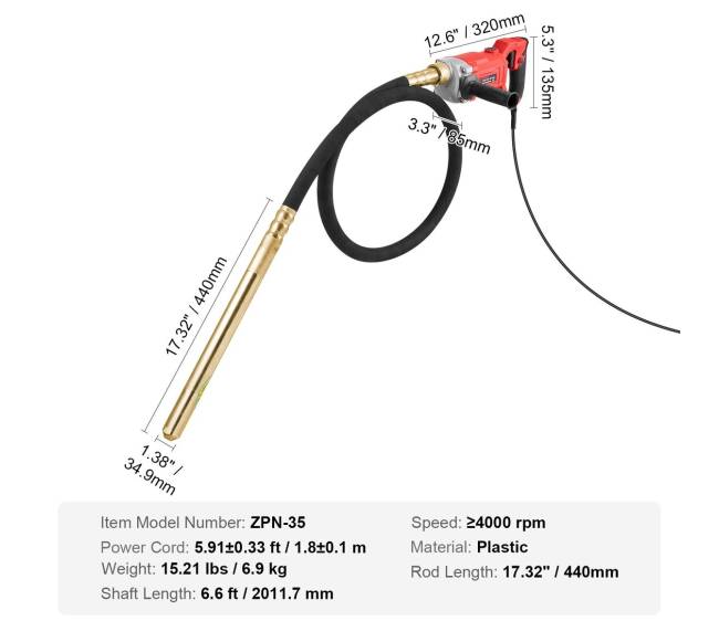 Rankinė elektrinė betono vibruoklė 960W 2m velenas6