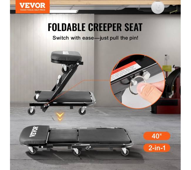 40 colių sulankstomas mechaniko kėdė su 204 kg talpa1