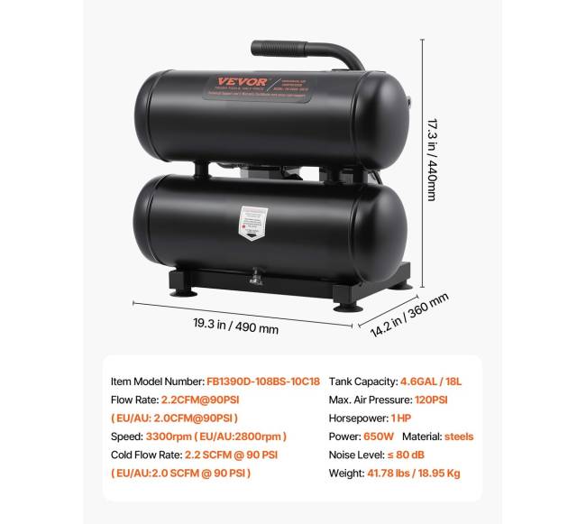 Nešiojamas bealyvas oro kompresorius 18L 90 PSI6