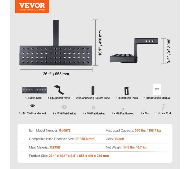 Priekabos pakopėlė 50,8 mm imtuvui6