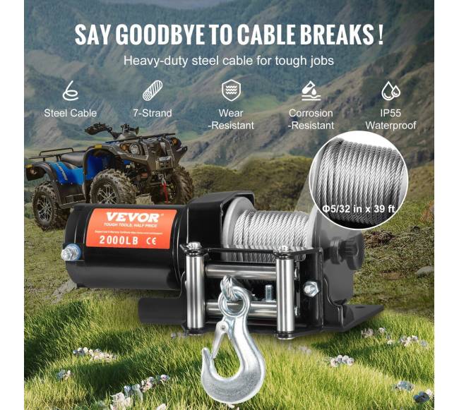 Elektrinė gervė ATV UTV 907 kg su plieniniu kabeliu3