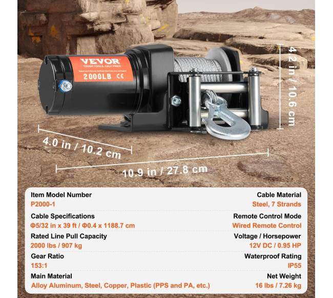 Elektrinė gervė ATV UTV 907 kg su plieniniu kabeliu6