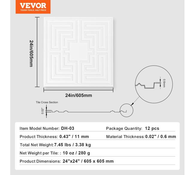 Lubų plokštės 24 x 24 cm PVC, 12 vnt.6