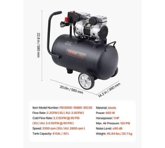 Kompresorius be alyvos 8 galonų 90 PSI6