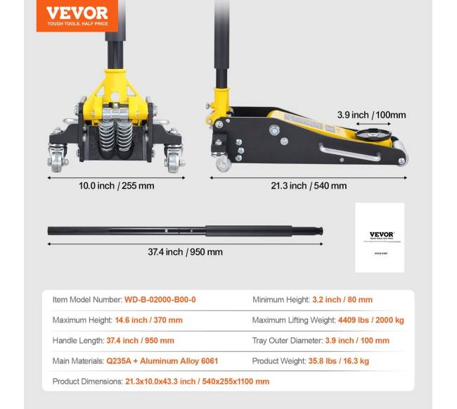 Žemo profilio grindų domkratas su 2 tonų kelimo galia6