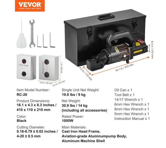 1000W elektrinis armatūrų pjaustytuvas 4-20 mm6