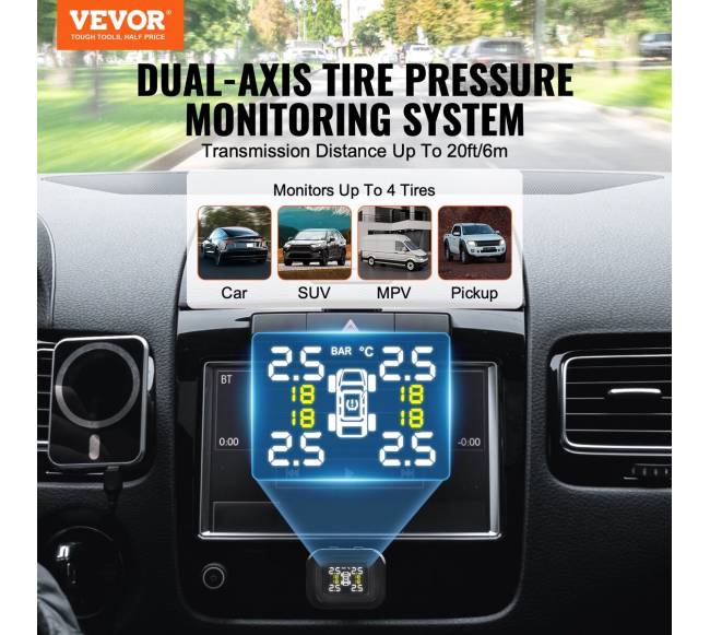 RV padangų slėgio stebėjimo sistema su 4 davikliais1