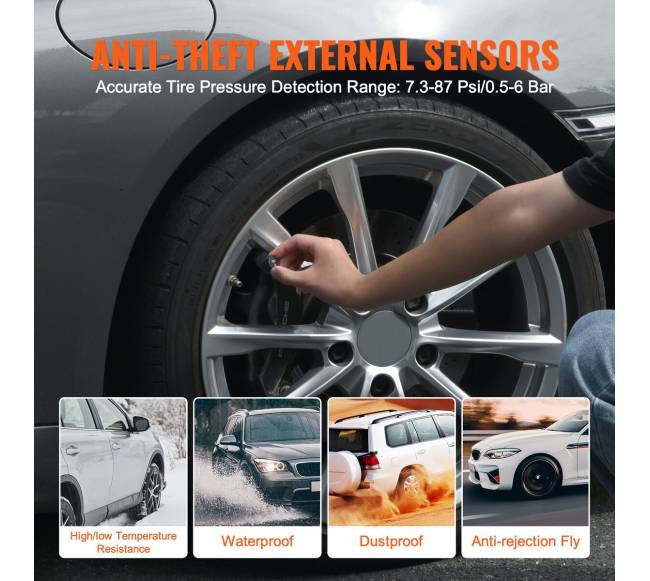 RV padangų slėgio stebėjimo sistema su 4 davikliais4