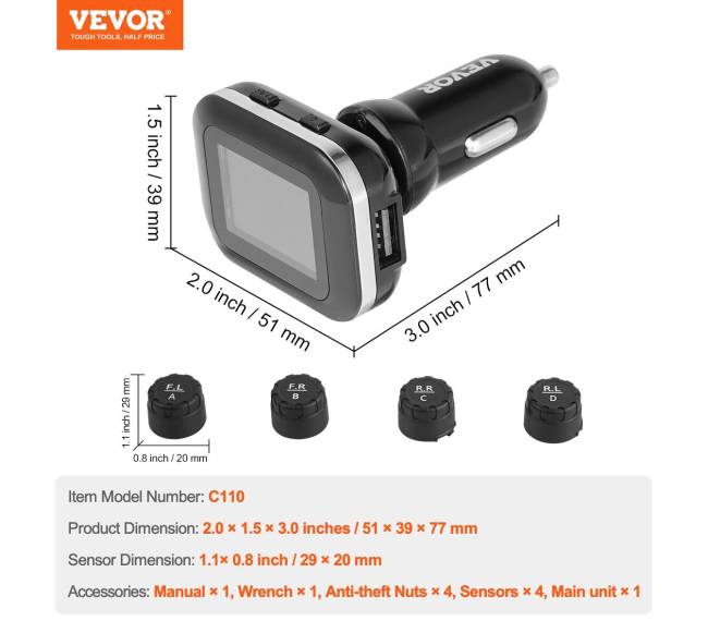 RV padangų slėgio stebėjimo sistema su 4 davikliais6