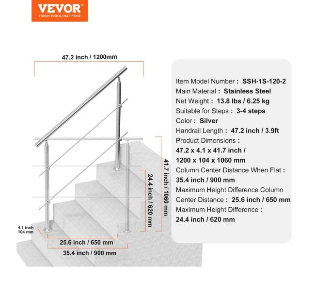 Turėklai Lauko Laiptams su 2 Skersiniais6