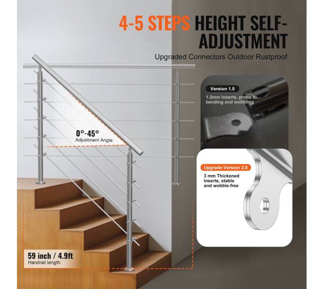 59 cm laiptų turėklai su 5 skersiniais2