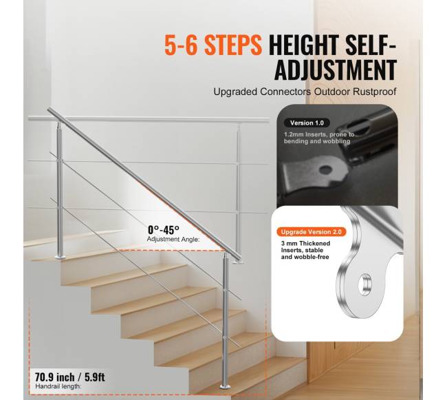 180 cm turėklai lauko laiptams su dviem skersiniais2