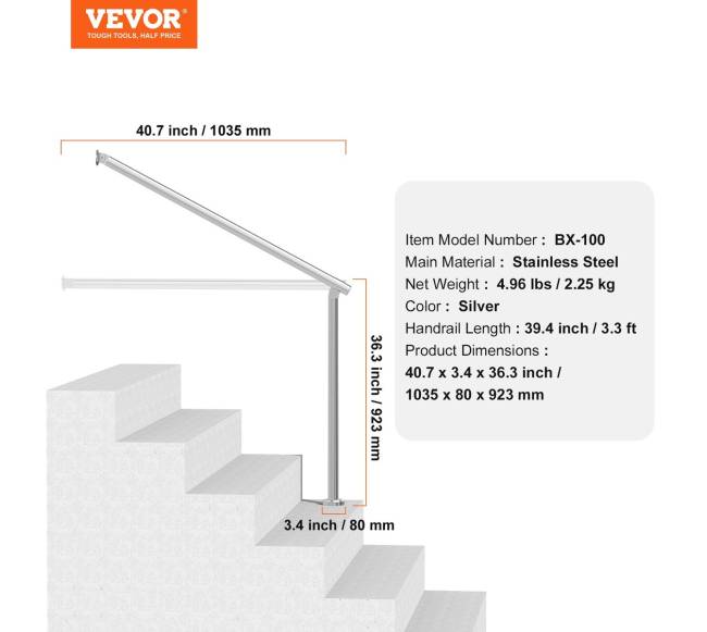Lauko turėklai 100 cm iš nerūdijančio plieno6