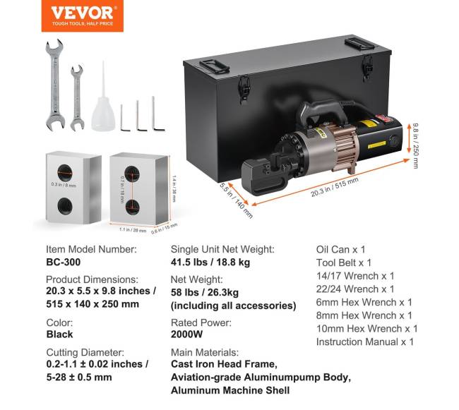 2000W elektrinis hidraulinis armatūros pjaustytuvas iki 28 mm6
