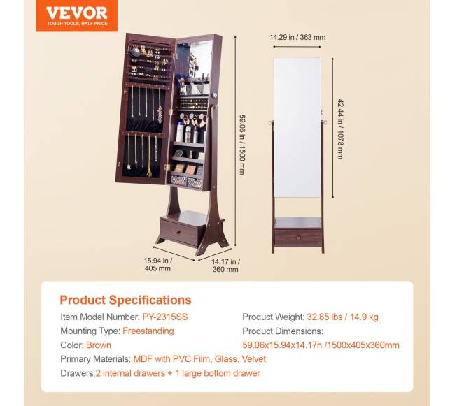 Veidrodis-su-papuošalų-spinta stovimas, rudos spalvos6