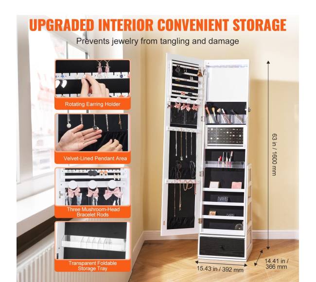 Paprastas papuošalų veidrodis su vieta daiktams3