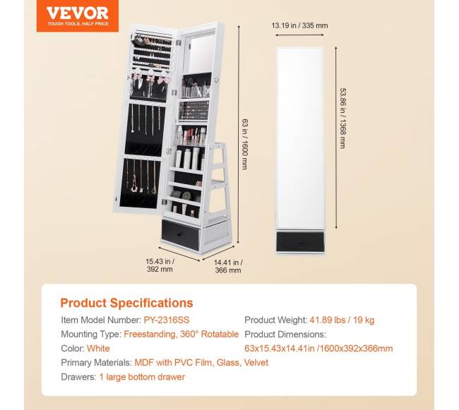 Paprastas papuošalų veidrodis su vieta daiktams6