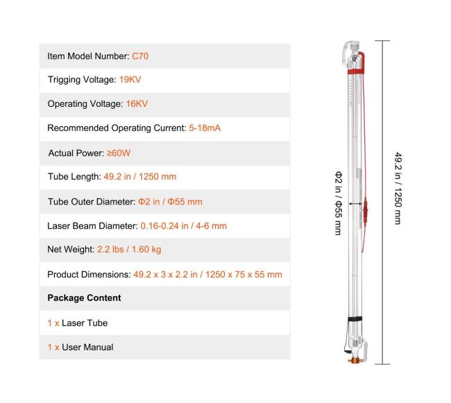 60W CO2 lazerio vamzdis iš borosilikatinio stiklo6