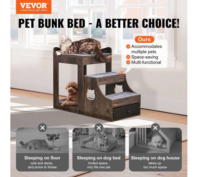 Gyvūnų lova su laipteliais ir laikymo erdve1