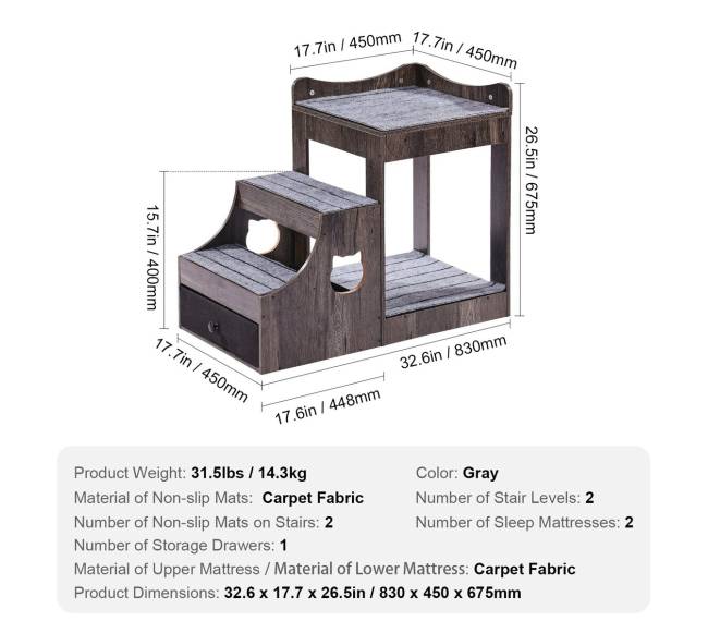 Gyvūnų lova su laipteliais ir laikymo erdve6