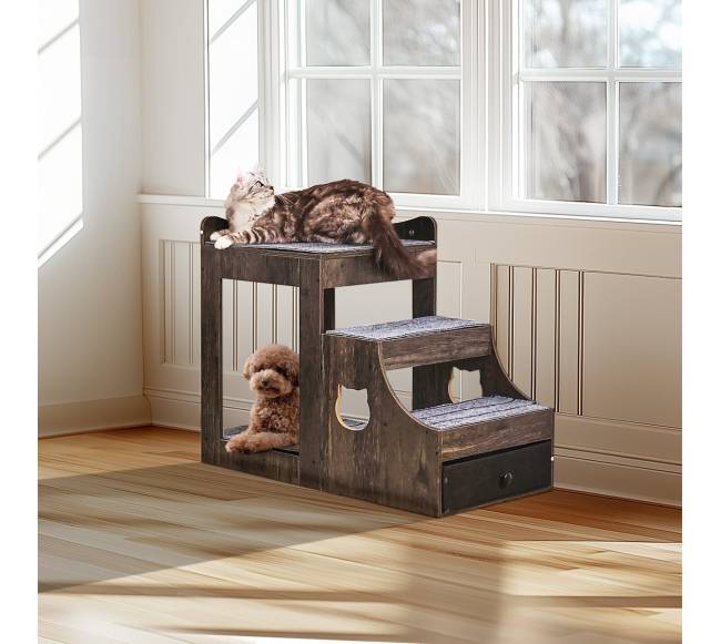 Gyvūnų lova su laipteliais ir laikymo erdve7