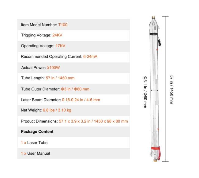 100W CO2 lazerinio pjaustytuvo vamzdis6