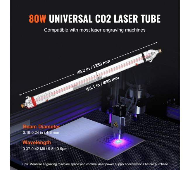 90W CO2 lazerio vamzdis 1250 mm2