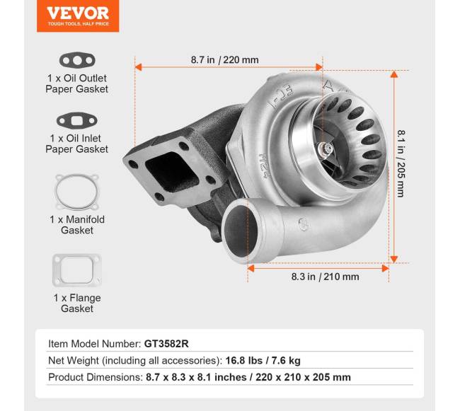 Turbo kompresorius su tarpinėmis 2.5L-6.0L varikliams6