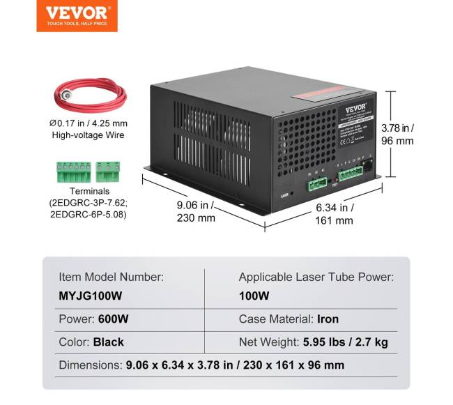 CO2 lazerio maitinimo blokas 100W lazerinei įrangai6