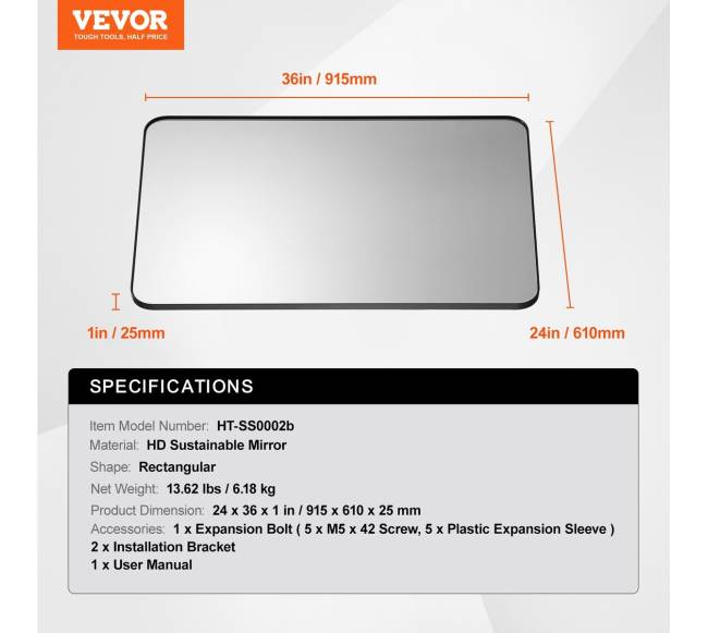 Kvadratinis sieninis veidrodis su aliuminio rėmu 60x90 cm6