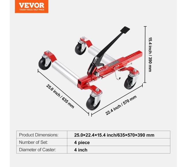 Automobilių padangų keltuvas su ratukais 4 vnt.6