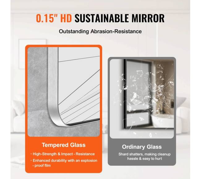 Kvadratinis sieninis veidrodis su aliuminio rėmu2