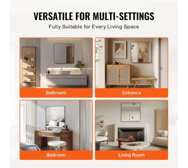 Kvadratinis sieninis veidrodis su aliuminio rėmu4