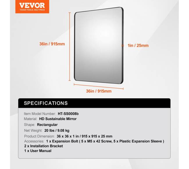 Kvadratinis sieninis veidrodis su aliuminio rėmu6