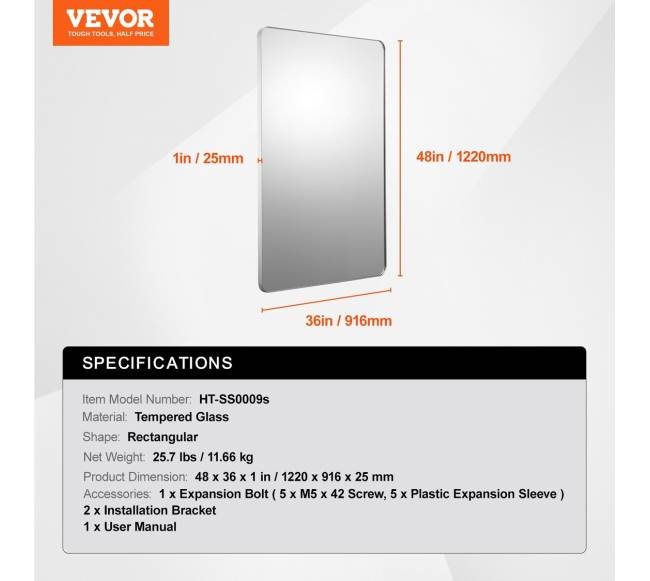 Kvadratinis sieninis veidrodis su aliuminio rėmu6