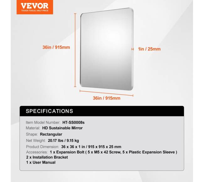 Kvadratinis sieninis veidrodis su aliuminio rėmu6