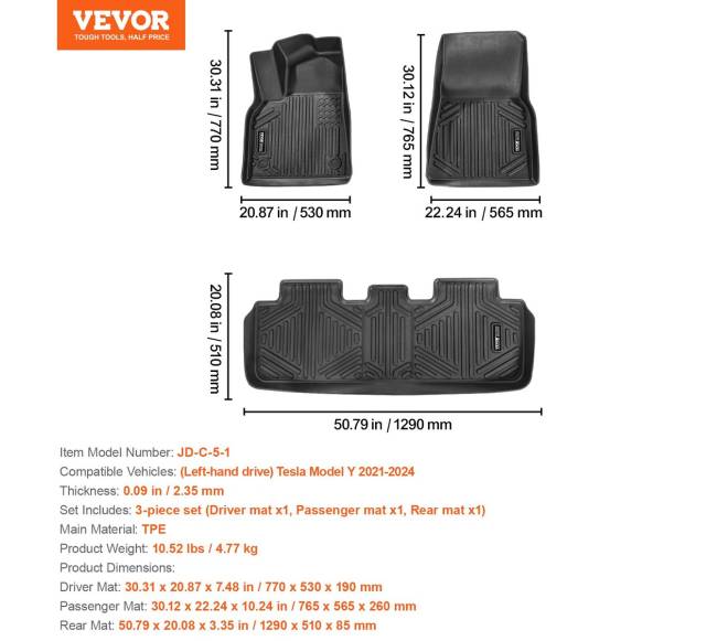 Tesla Model Y grindų kilimėliai6