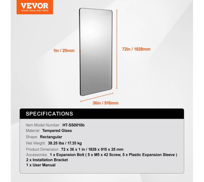 Veidrodėlis su aliuminio rėmu 182x91 cm6