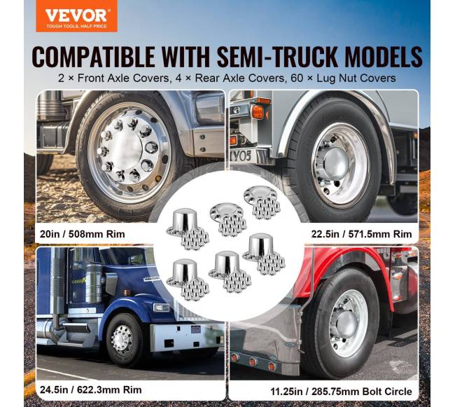 Priekinių ir galinių ašių gaubtų komplektas su veržlių dangteliais1