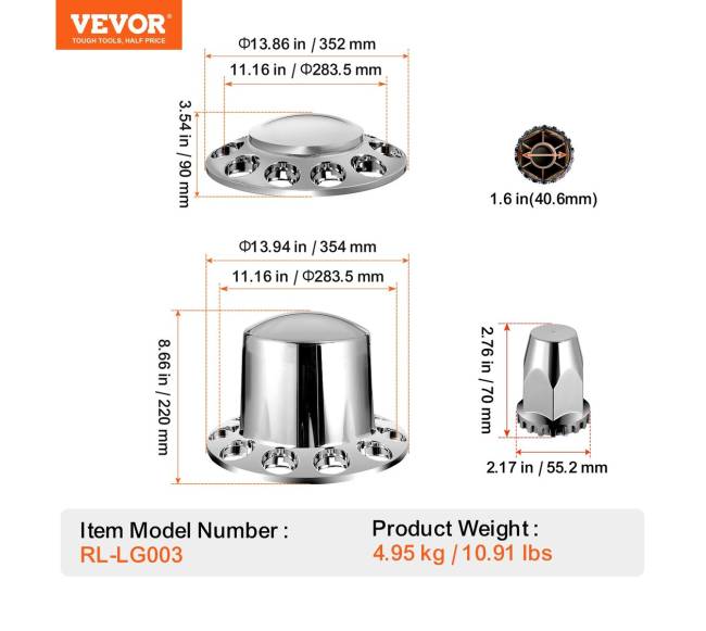 Priekinių ir galinių ašių gaubtų komplektas su veržlių dangteliais6