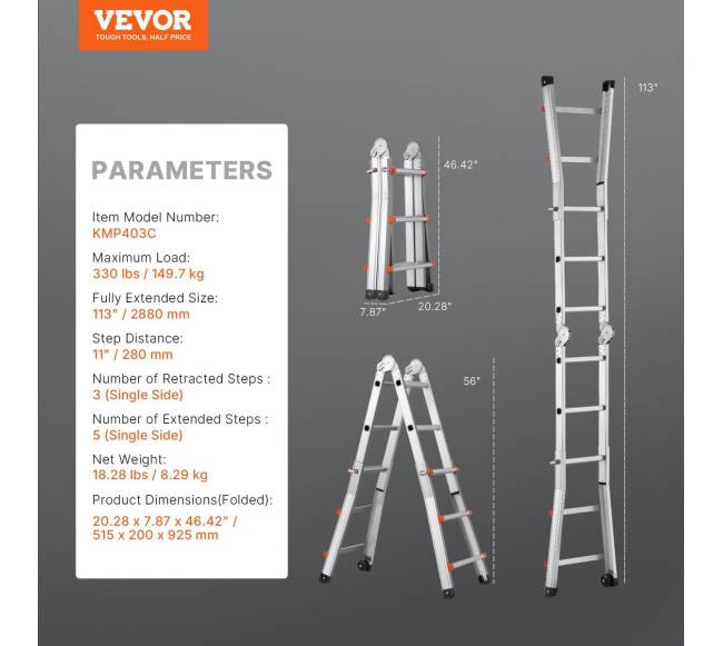 Teleskopinės kopėčios 2,9 m, atlenkiamos6