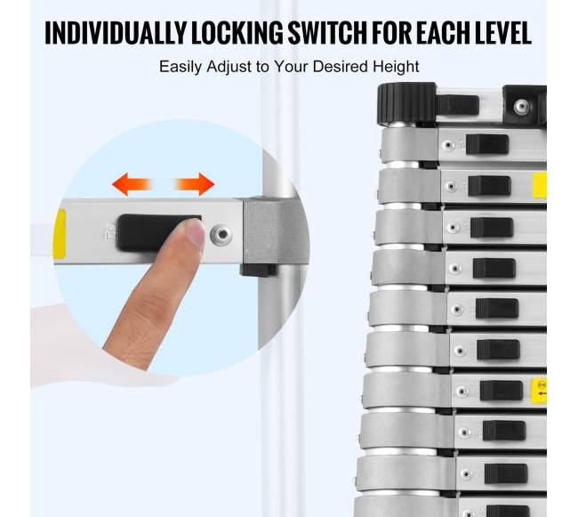 Teleskopinės kopėčios 5 m su kelių mygtukų sutraukimu3